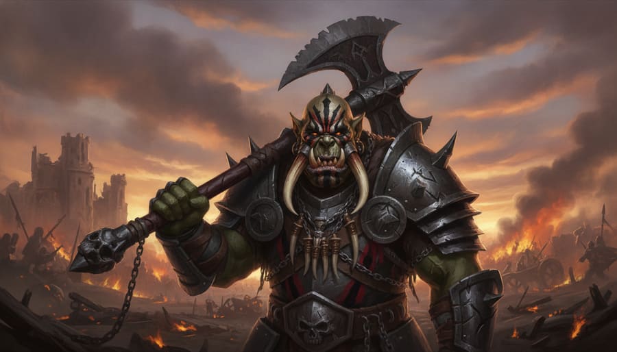 Chef de guerre orc sur un champ de bataille